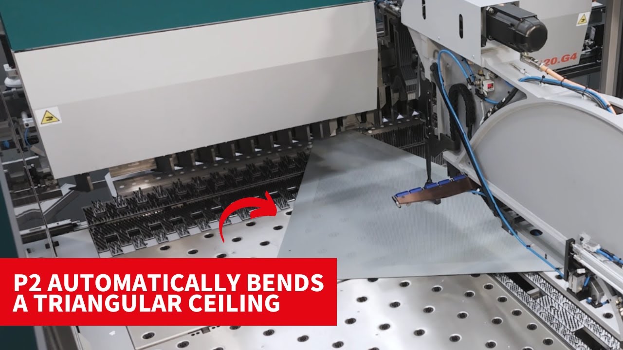 Salvagnini panel bender: P2 automatically bends a triangular ceiling